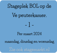 Stageplek BOL op de  Ve peuterkamer. - 1 - Per maart 2024 maandag, dinsdag en woensdag Zie ook stagemarkt.nl